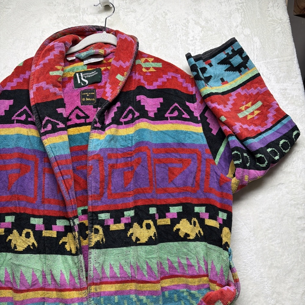 Vintage Hammacher Schlemmer Southwestern Aztec Robe Belted One Size Cotton‎ - Picture 3 of 13